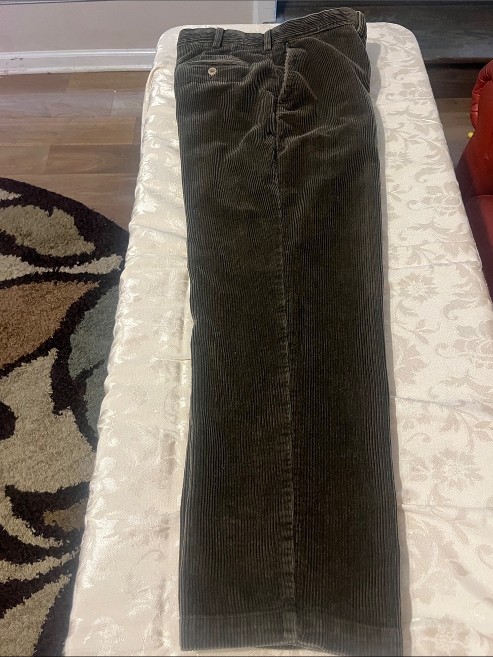Savane Men's Corduroy Pants in Dark Olive Green 38 W X30L